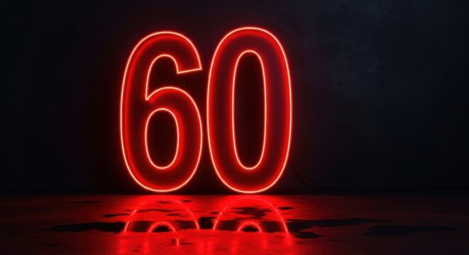 Neon Red Glowing Sixty Digit Reflecting Darkness - Powered by Adobe