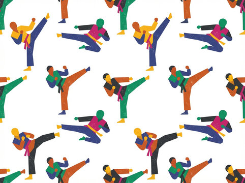 Seamless Martial Arts Fighter Kick Pattern - Powered by Adobe