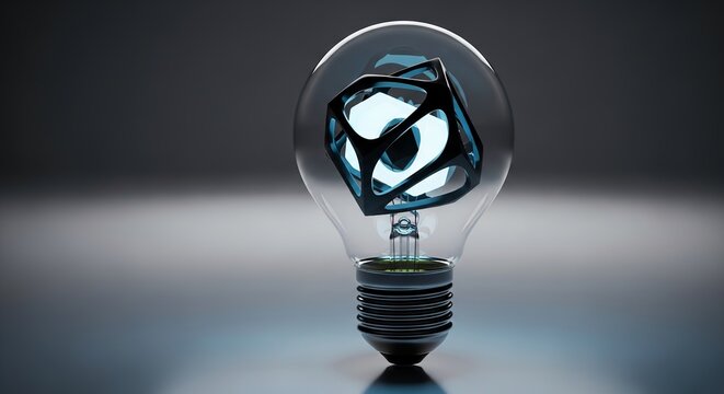 Innovative glowing cube inside a lightbulb shines with modern design - Powered by Adobe