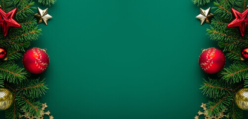 Christmas background with xmas tree, Christmas red golden decoration and sparkle bokeh lights on...