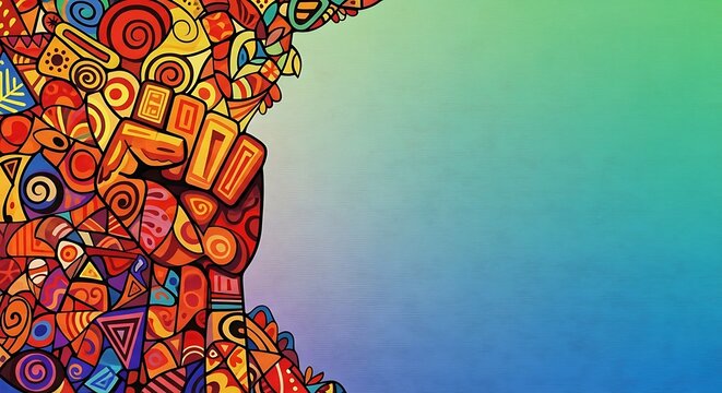 Vibrant abstract art featuring a powerful raised fist design, perfect for social justice campaigns and impactful visual statements in modern designs