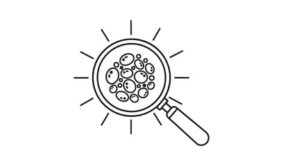 Magnifying glass inspecting a cluster of cells or particles