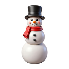 Small ceramic Christmas snowman with red scarf, 3D Icon &ndash; Glossy Minimal Emoji Style, Isolated PNG object