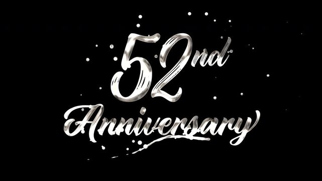 52nd anniversary text animation in silver metallic effect. suitable for celebrating special occasions, invitations, anniversary cards and social media. Includes alpha channel for any background.