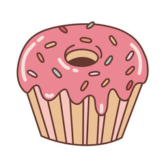 Isolated pink glazed cupcake donut doodle illustration sweet food graphic resource
