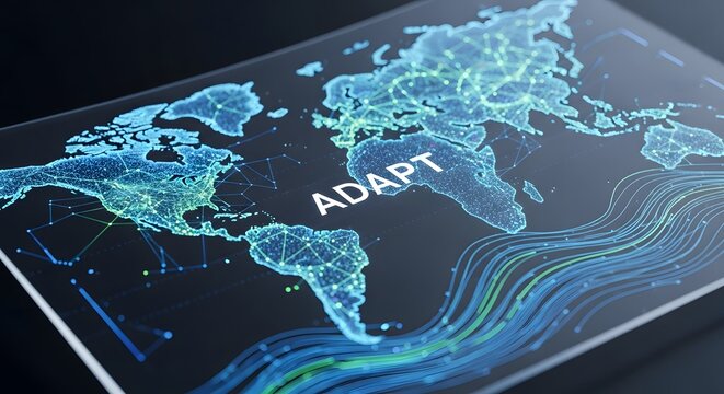 Adaptation to global climate change represented by a world map and flowing lines