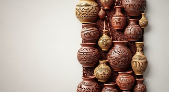 Elegant collection of handmade pottery vases with geometric patterns, perfect for adding a touch of artisan style to your home decor projects