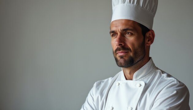 Confident male chef in a pristine white uniform