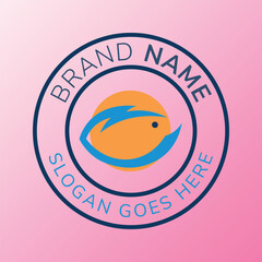 Obraz premium Circular logo with fish and lightning bolt design on pink background brand name