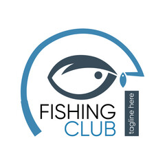 Fishing Club Logo with Fish Eye and Blue Arc vector illustration