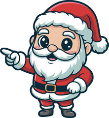 Cute cartoon santa claus pointing finger isolated on white background