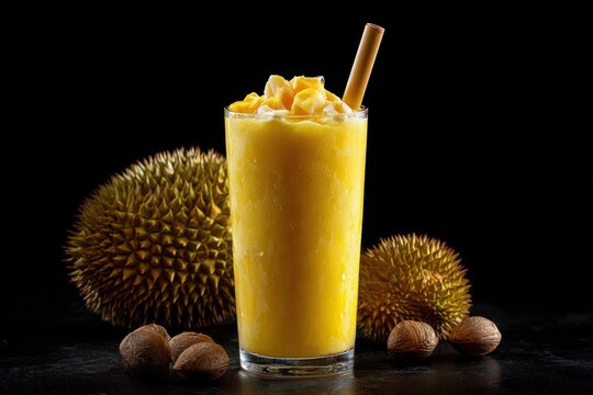 Colorful Durian Milk Smoothie Frosty Glass Display