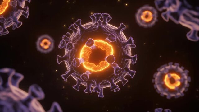 Microscopic animation of a virus replicating inside a cell