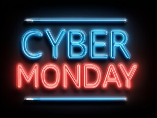 Cyber monday neon sign glowing for online sales