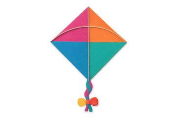 Colorful handmade paper kite with transparent background