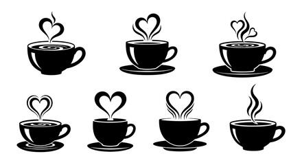 Elegant steaming beverage cups with heart-shaped steam depicting warmth and love hot drink collection for cafe or home use