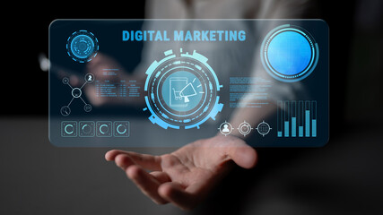 Digital marketing strategy for online business promotion and advertising. A concept of campaign management and content planning for brand growth. Motif