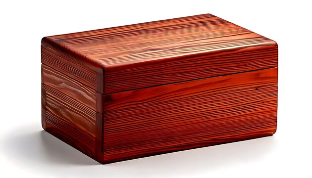 Rectangular, textured, reddish-brown wooden box with a white backdrop