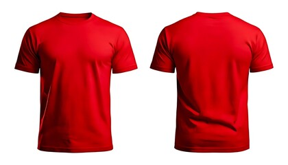 Two sides of a red blank t-shirt template are isolated on a white background.
