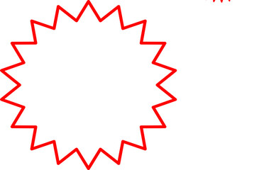A red outlined starburst shape with a white fill on a plain white background.
