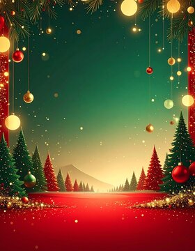 Fondo navide&ntilde;o minimalista en rojo, verde y dorado, luces c&aacute;lidas bokeh en los bordes