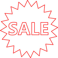 A red outlined starburst graphic with the word SALE written inside, isolated on a white background.