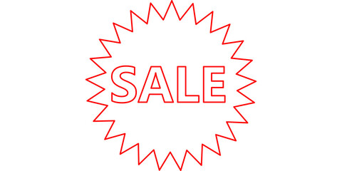 Red outline of a starburst shape with the word SALE inside on a white background.