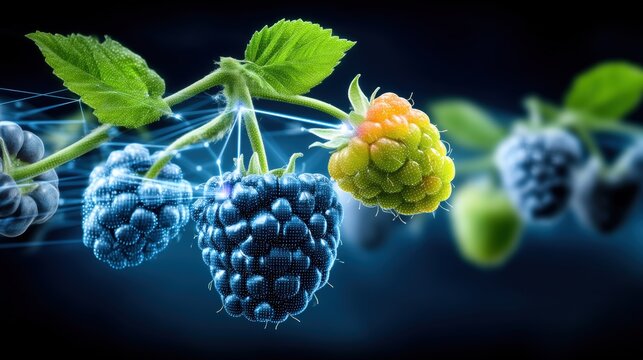 Nurturing digital growth ripe and unripe berries nature's beauty virtual garden close-up science of fruits