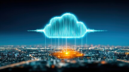 Cloud computing innovations transforming urban landscapes city skylines digital art night view technology impact