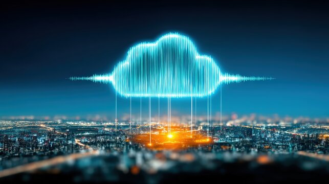 Cloud computing innovations transforming urban landscapes city skylines digital art night view technology impact