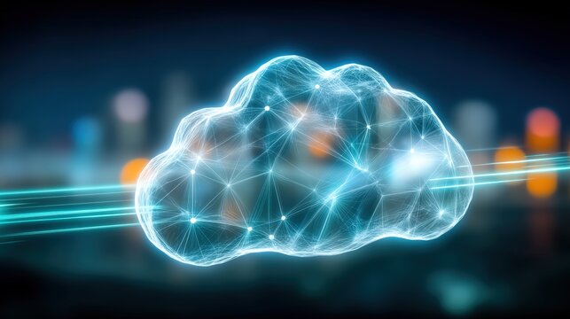 Innovative cloud technology transformation digital world graphic illustration urban environment futuristic viewpoint connectivity concept