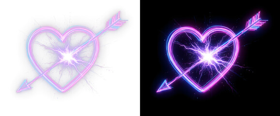 Neon heart with arrow and electric sparks, isolated overlay. for design. Perfect as an isolated...