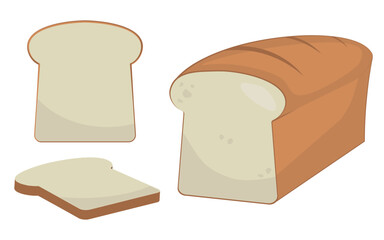 Loaf of Bread with Two Slices - Upright and Lying Flat. Ideal for Bakery, Breakfast, or Food-Related Themes. Illustration, Vector.