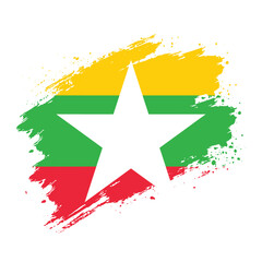 Myanmar Flag Brushstroke Vector in Artistic Grunge Style