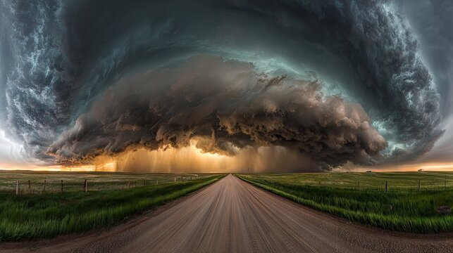 Dramatic storm clouds over rural road atmospheric landscape weather phenomena