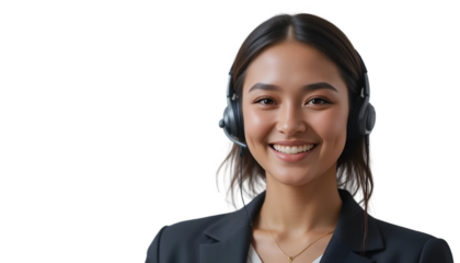 Smiling Young Woman in Headset as Customer Service or Call Center Agent.