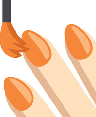 Vector illustration of a hand getting an orange nail polish manicure. Perfect for beauty, fashion, and self-care design projects. Modern flat style artwork for salons and cosmetic branding.