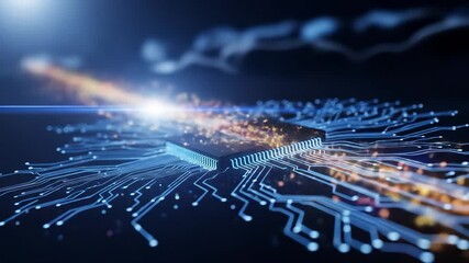 Digital circuit board with glowing lines representing data flow and advanced technology integration, symbolizing innovation and future progress - Powered by Adobe