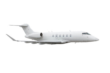 Modern white corporate plane flies isolated