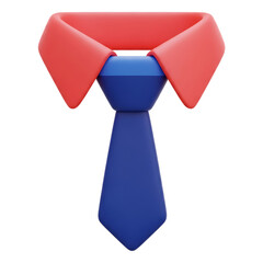 Stylized 3d blue tie with a sharp red collar on a clean background isolated on transparent background