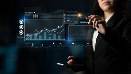 High-tech data visualization dashboard for analytics and performance tracking, including data visualization, trend, data report, and data chart. Latch