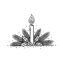 Silhouette of candle with fir branches black background