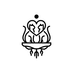 Cats on floating rock platform with tails forming a heart