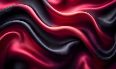 Fototapeta premium A close up view of flowing red and black satin fabric with soft lighting and smooth textures