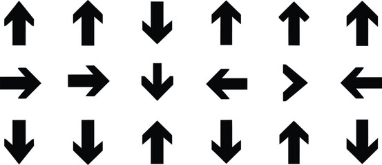 Collection of black arrow icons pointing in different directions on white background