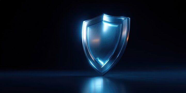 Shiny blue shield symbolizing protection and security in a digital environment
