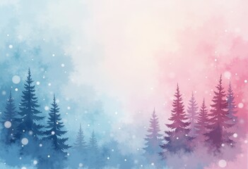 Abstract watercolor Christmas card with soft blue and pink hues, dreamy aesthetic