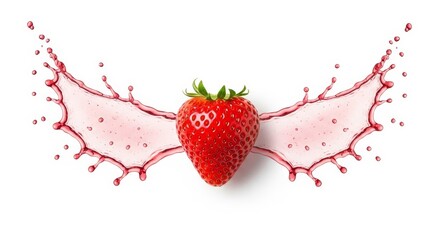 strawberry splash with a splash of juice forming wings, isolated on white
