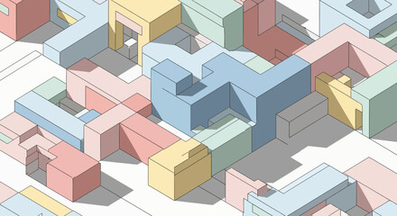 Isometric illustration of a colorful abstract city