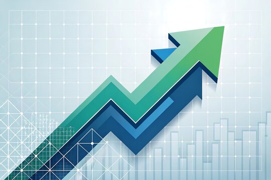 Growth arrow on grid, representing progress and financial success.